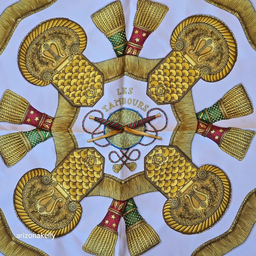 Hermès 'Les Tambours' Silk Scarf Red
